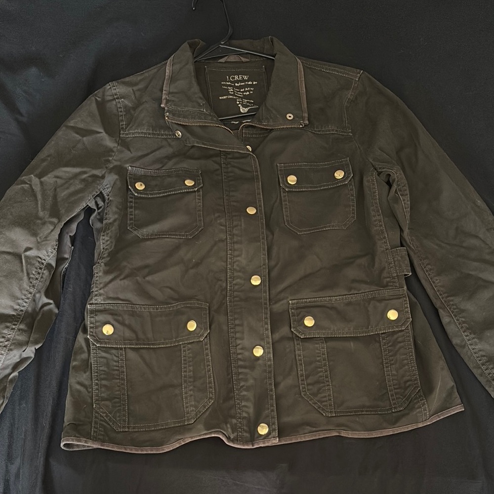 J. Crew Green and Gold Utility Jacket with Structured Shoulders